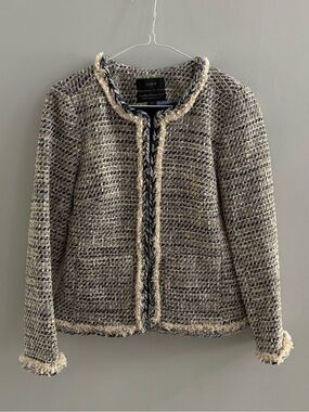 J.Crew Italian Tweed Braided Fringe Trim Jacket Blazer Carmignano Speckled 00